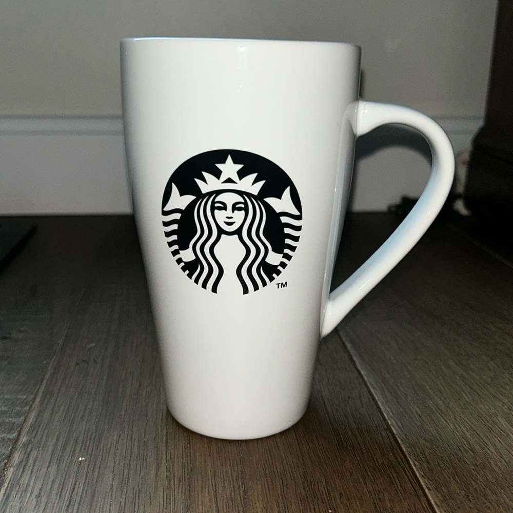 Starbucks Coffee Mug Cup 2014 Ceramic White with Black Mermaid 18oz
